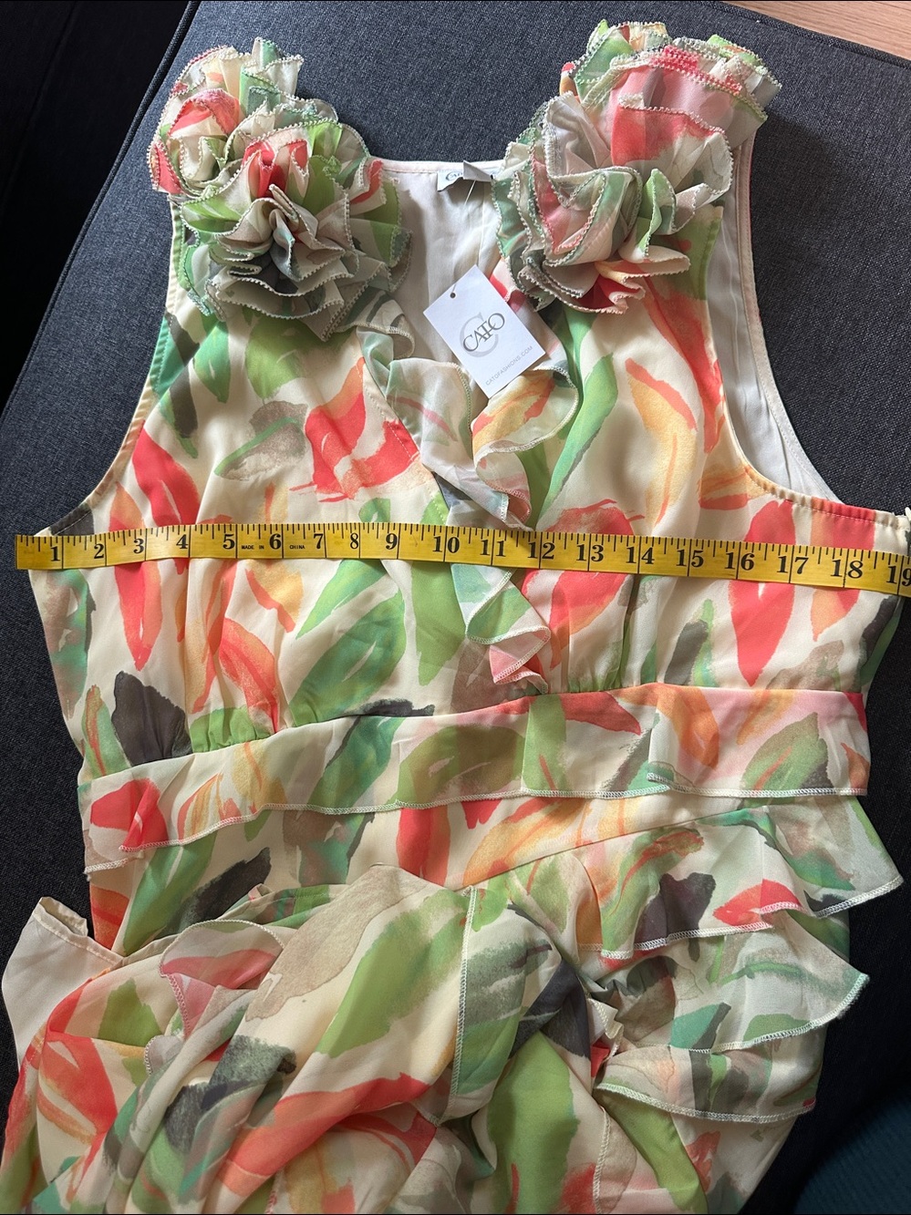 Cato Multicolor Leaf-Print High-Low Ruffle Dress - Picture 9 of 9